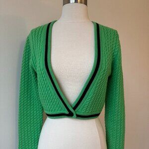 ALICE + OLIVIA Jenae Cable Knit Wool Blend Cropped Cardigan - Small